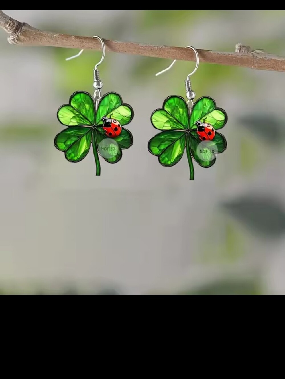 Green Four-Leaf‎ Clover Ladybug Dangle Earrings - Women Jewelry G19